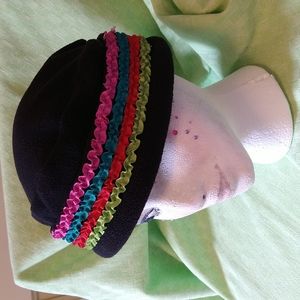 Bonnie Jean black fleece hat with multi colored trim